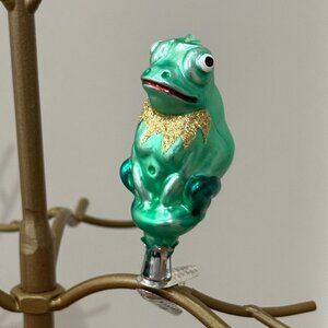 Vintage Old World Christmas Frog Clip Ornament Mercury Glass